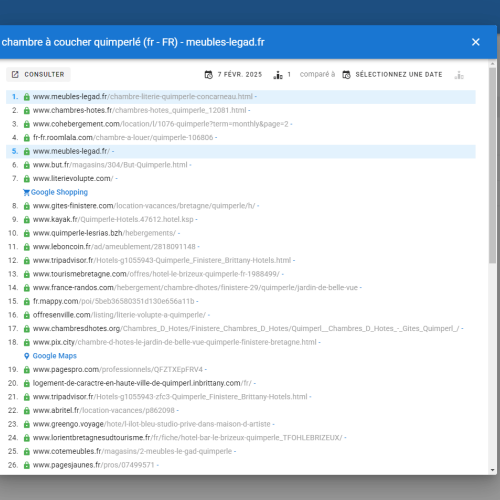 Le site meubles-legad.fr se positionne en haut de Google pour le mot-clé ' chambre à coucher Quimperlé '