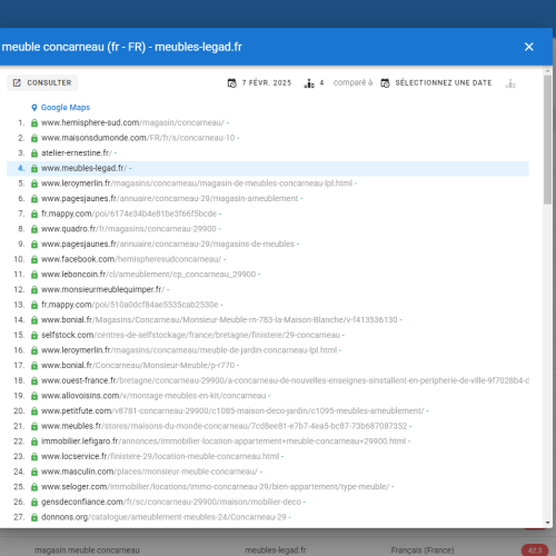 Le site meubles-legad.fr se positionne en haut de Google pour le mot-clé ' meuble Concarneau '