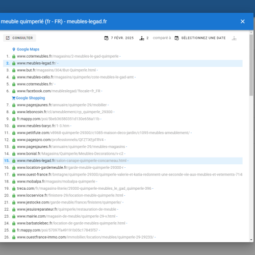 Le site meubles-legad.fr se positionne en haut de Google pour le mot-clé ' meuble Quimperlé '