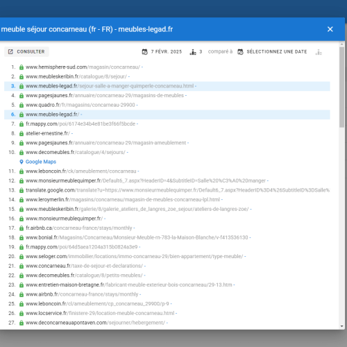 Le site meubles-legad.fr se positionne en haut de Google pour le mot-clé ' meuble séjour Concarneau '