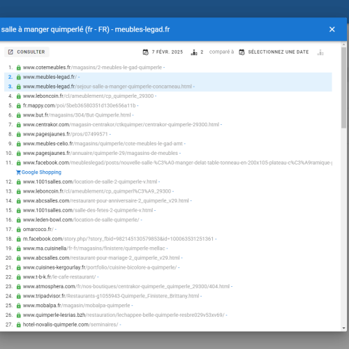 Le site meubles-legad.fr se positionne en haut de Google pour le mot-clé ' salle à manger Quimperlé '