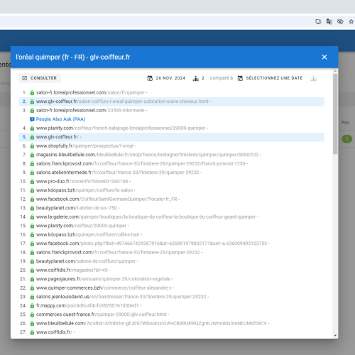 Le site glv-coiffeur.fr se positionne en haut de Google pour le mot-clé ' L'Oréal Quimper '