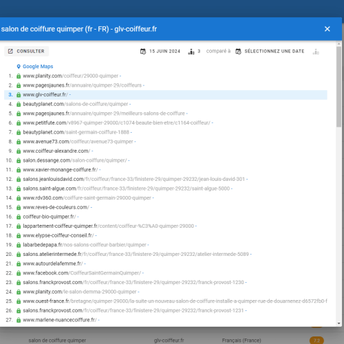 Le site glv-coiffeur.fr se positionne en haut de Google pour le mot-clé ' salon de coiffure Quimper '
