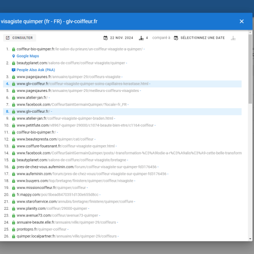 Le site glv-coiffeur.fr se positionne en haut de Google pour le mot-clé ' visagiste Quimper '