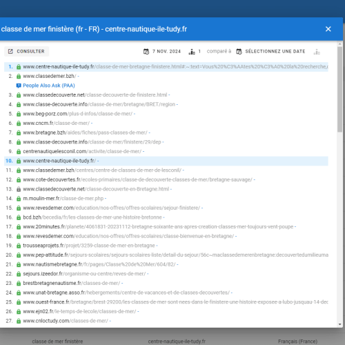 Le site centre-nautique-ile-tudy.fr se positionne en haut de Google pour le mot-clé ' classe de mer Finistère '