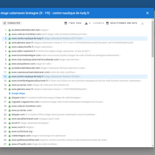 Le site centre-nautique-ile-tudy.fr se positionne en haut de Google pour le mot-clé ' stage catamaran Bretagne '