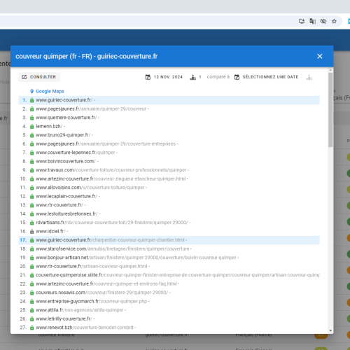 Le site guiriec-couverture.fr se positionne en haut de Google pour le mot-clé ' couvreur Quimper '