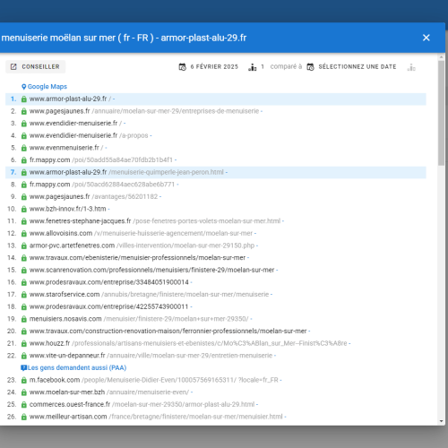 Le site armor-plast-alu-29.fr se positionne en 1re page de Google pour le mot-clé ' menuiserie Moëlan sur Mer '