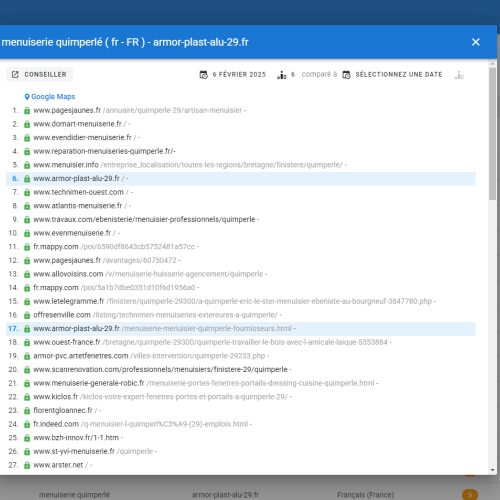 Le site armor-plast-alu-29.fr se positionne en 1re page de Google pour le mot-clé ' menuiserie Quimperlé '