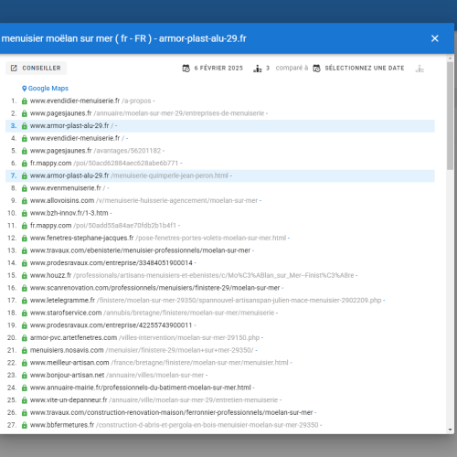 Le site armor-plast-alu-29.fr se positionne en 1re page de Google pour le mot-clé ' menuisier Moëlan sur Mer '