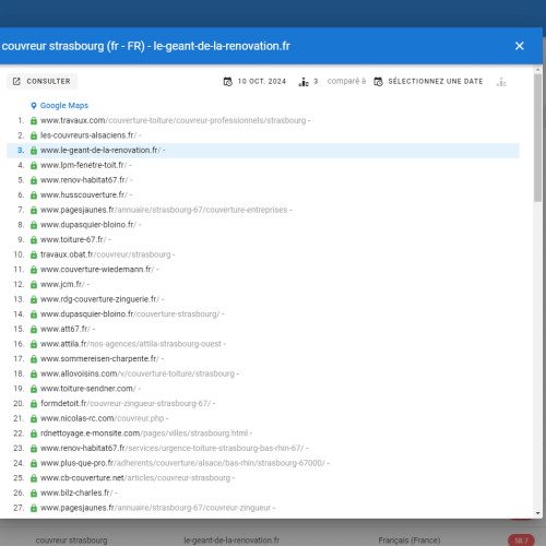 Le site le-geant-de-la-renovation.fr se positionne en haut de Google pour le mot-clé ' couvreur Strasbourg '