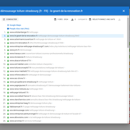 Le site le-geant-de-la-renovation.fr se positionne en haut de Google pour le mot-clé ' démoussage toiture Strasbourg '