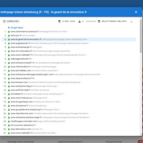 Le site le-geant-de-la-renovation.fr se positionne en haut de Google pour le mot-clé ' nettoyage toiture Strasbourg '