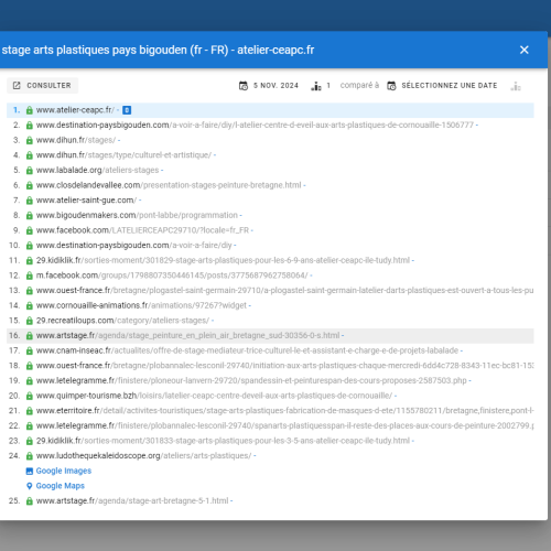 Le site atelier-ceapc.fr se positionne en 1re page de Google pour le mot-clé ' stages arts plastiques Pays Bigouden '