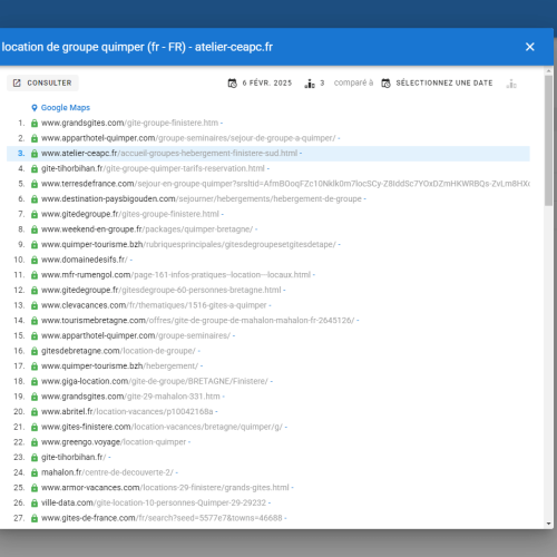 Le site atelier-ceapc.fr se positionne en 1re page de Google pour le mot-clé ' location de groupe Quimper '