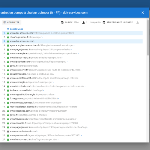 Le site dbk-services.com se positionne en haut de Google pour le mot-clé ' entretien pompe à chaleur Quimper '