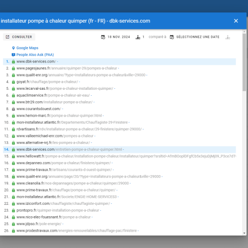 Le site dbk-services.com se positionne en haut de Google pour le mot-clé ' installateur pompe à chaleur Quimper '
