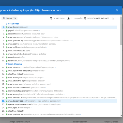 Le site dbk-services.com se positionne en haut de Google pour le mot-clé ' pompe à chaleur Quimper '