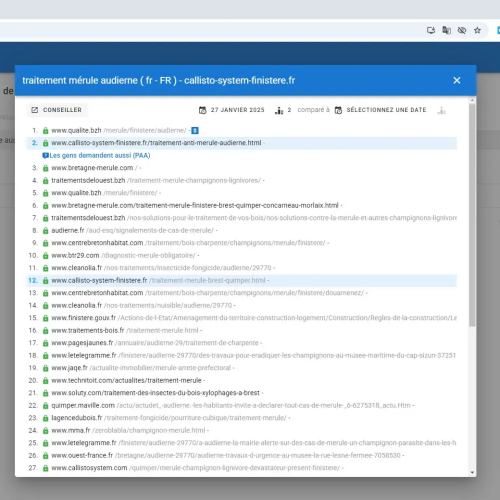 Le site callisto-system-finistere.fr se positionne en haut de Google pour le mot-clé ' traitement mérule Audierne '