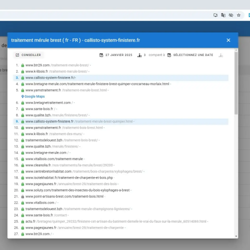 Le site callisto-system-finistere.fr se positionne en haut de Google pour le mot-clé ' traitement mérule Brest '