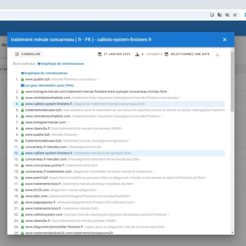 Le site callisto-system-finistere.fr se positionne en haut de Google pour le mot-clé ' traitement mérule Concarneau '