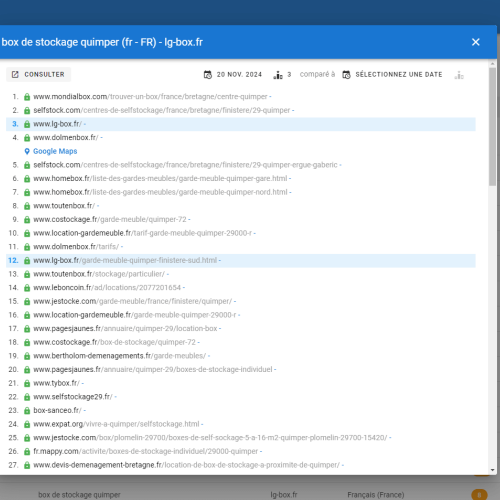 Le site lg-box.fr se positionne en haut de Google pour le mot-clé ' box de stockage Quimper '