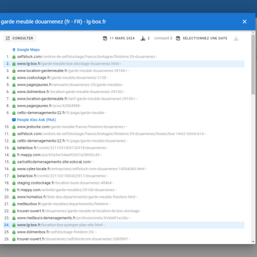 Le site lg-box.fr se positionne en haut de Google pour le mot-clé ' garde meuble Douarnenez '