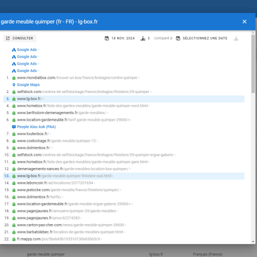 Le site lg-box.fr se positionne en haut de Google pour le mot-clé ' garde meuble Quimper '