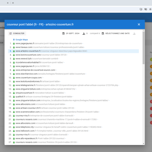 Le site artezinc-couverture.fr se positionne en haut de Google pour le mot-clé ' couvreur Pont l'Abbé '