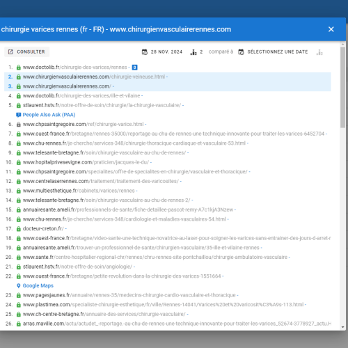 Le site chirurgienvasculairerennes.com positionne en haut de Google pour le mot-clé ' chirurgie varices Rennes '
