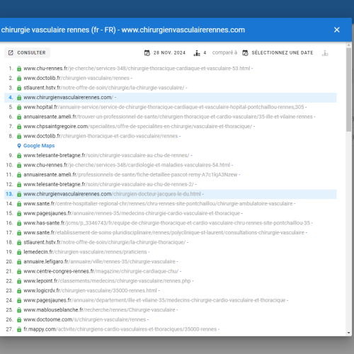Le site chirurgienvasculairerennes.com positionne en haut de Google pour le mot-clé ' chirurgie vasculaire Rennes '