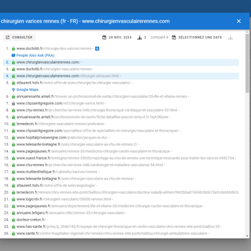 Le site chirurgienvasculairerennes.com positionne en haut de Google pour le mot-clé ' chirurgien varices Rennes '