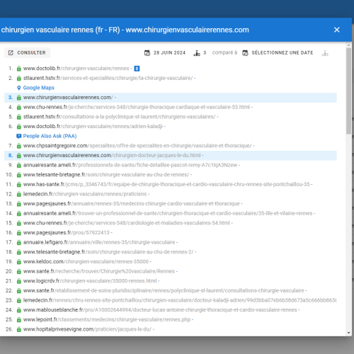 Le site chirurgienvasculairerennes.com positionne en haut de Google pour le mot-clé ' chirurgien vasculaire Rennes '