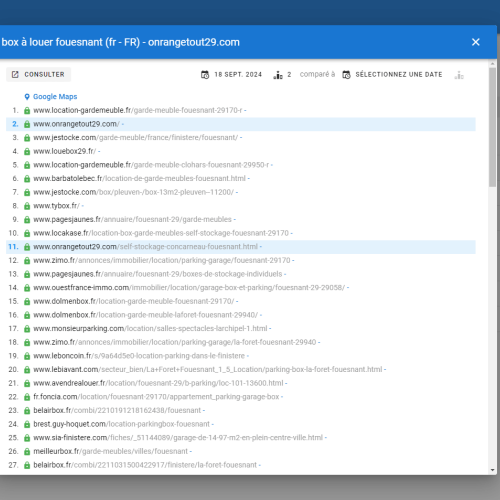 Le site onrangetout29.com se positionne en haut de Google pour le mot-clé ' box à louer Fouesnant '