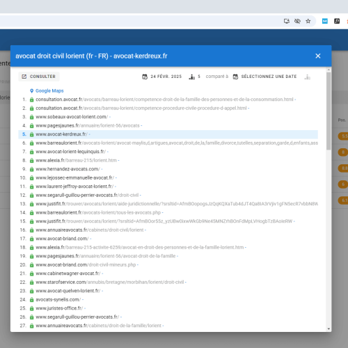 Le site avocat-kerdreux.fr se positionne en 1re page de Google pour le mot-clé ' avocat droit civil Lorient '