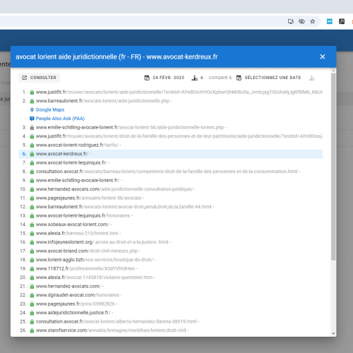 Le site avocat-kerdreux.fr se positionne en 1re page de Google pour le mot-clé ' avocat Lorient aide juridictionnelle '