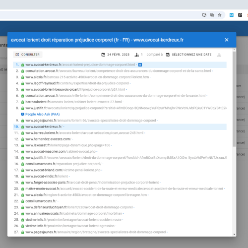 Le site avocat-kerdreux.fr se positionne en 1re page de Google pour le mot-clé ' avocat Lorient droit réparation préjudice corporel '
