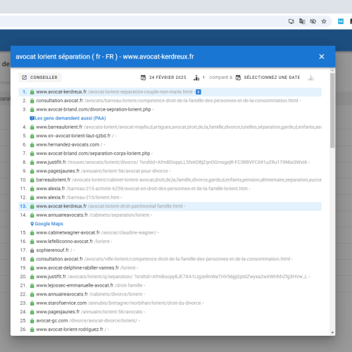 Le site avocat-kerdreux.fr se positionne en 1re page de Google pour le mot-clé ' avocat Lorient séparation '