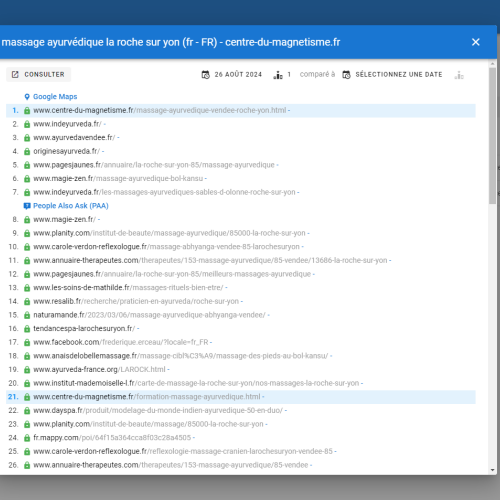 Le site centre-du-magnetisme.fr se positionne en haut de Google pour le mot-clé ' massage ayurvédique La Roche sur Yon '