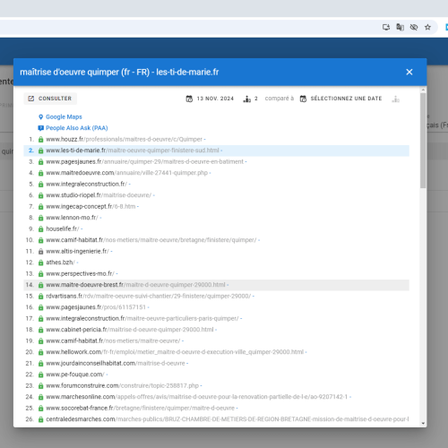 Le site les-ti-de-marie.fr se positionne en haut de Google pour le mot-clé ' maîtrise d'oeuvre Quimper '