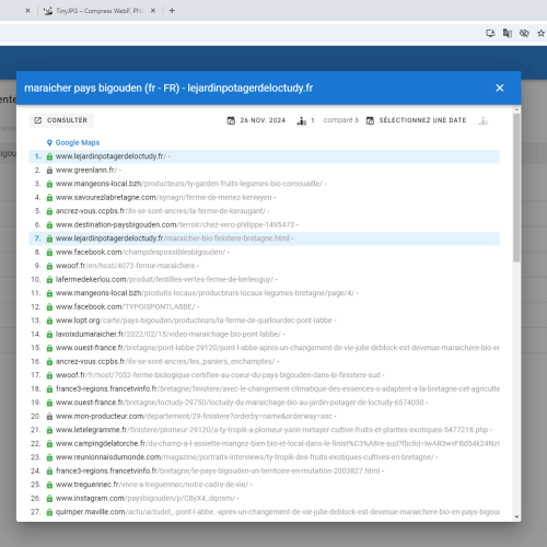 Le site lejardinpotagerdeloctudy.fr se positionne en haut de Google pour le mot-clé ' maraicher Pays Bigouden '