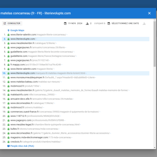 Le site literievolupte.com se positionne en haut de Google pour le mot-clé ' matelas Concarneau '