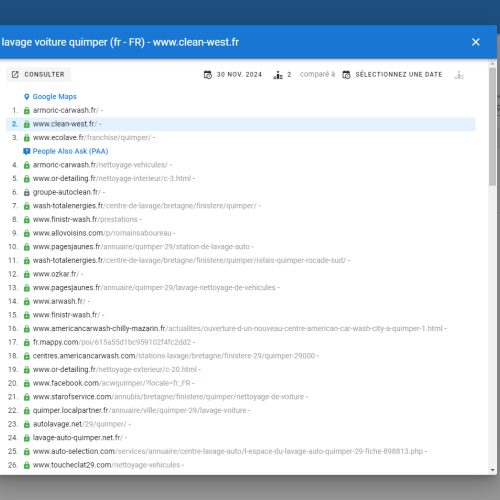 Le site clean-west.fr se positionne en haut de Google pour le mot-clé ' lavage voiture Quimper '
