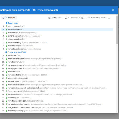 Le site clean-west.fr se positionne en haut de Google pour le mot-clé ' nettoyage auto Quimper '