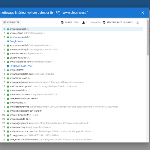 Le site clean-west.fr se positionne en haut de Google pour le mot-clé ' nettoyage intérieur voiture Quimper '