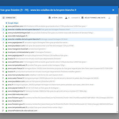 Le site les-volailles-de-la-bruyere-blanche.fr se positionne en haut de Google pour le mot-clé ' foie gras Finistère '