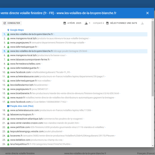 Le site les-volailles-de-la-bruyere-blanche.fr se positionne en haut de Google pour le mot-clé ' vente directe volaille Finistère '