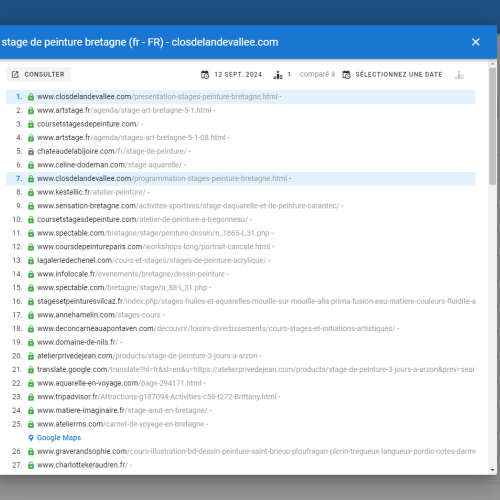 Le site closdelandevallee.com se positionne en haut de Google pour le mot-clé ' stage de peinture Bretagne '