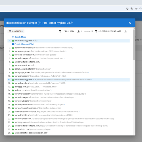 Le site armor-hygiene-3d.fr se positionne en haut de Google pour le mot-clé ' désinsectisation Quimper '