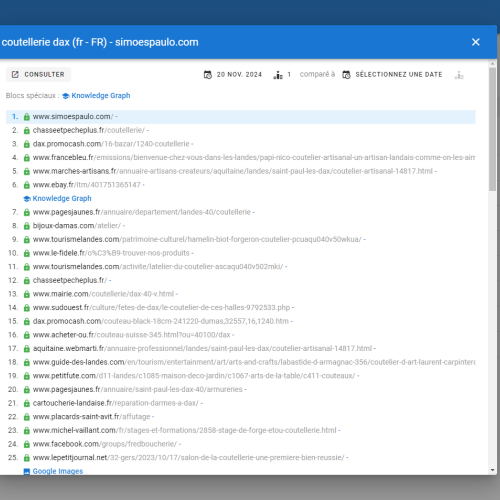 Le site simoespaulo.com se positionne en haut de Google pour le mot-clé ' coutellerie Dax '